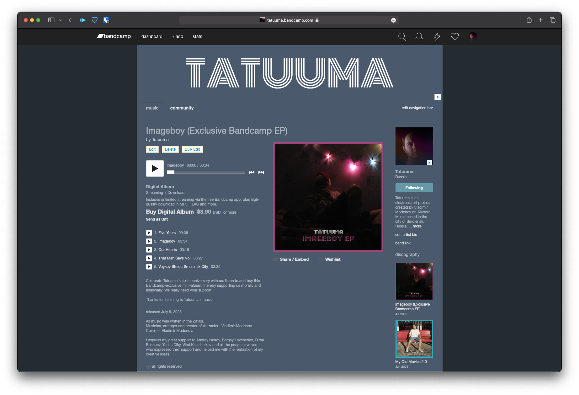 Tatuuma Imageboy EP Bandcamp